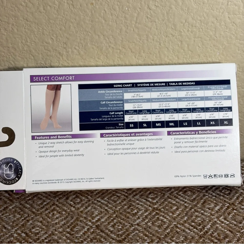 Sigvaris Select Comfort Women's Knee-High Socks Long 30-40mmHg Size: ML Natural